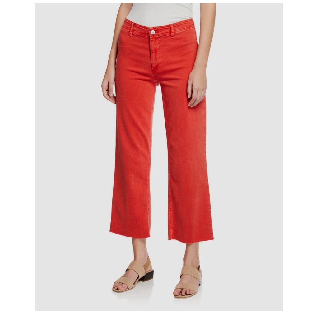 PAIGE Womens Nellie Wide Leg Crop Culotte Jeans 28 Vintage Firecracker Raw Hem